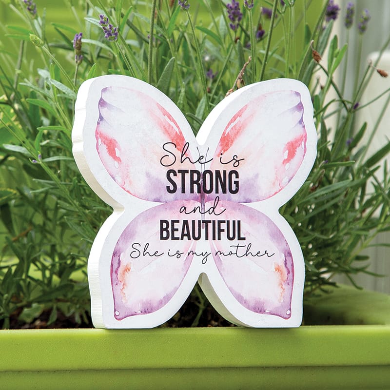 MJJ #8 (Melissa) Butterfly Sitter She Is Strong and Beautiful Wooden Butterfly Sitter