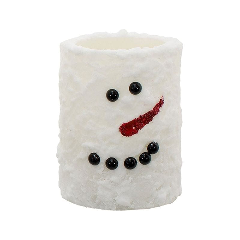 WT Collection Seasonal Decor Short White Snowman LED Pillar