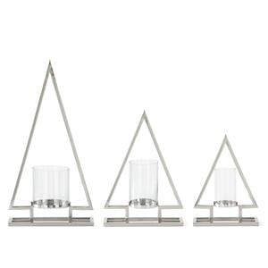 MJJ #8 Seasonal Decor Silver Tree Candleholders w/Glass Hurricane