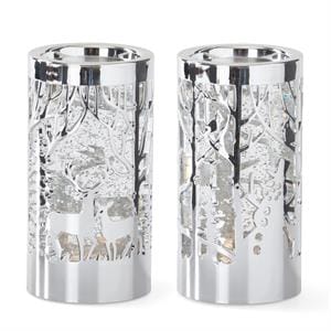 MJJ #8 Seasonal Decor Silver Water Spinning LED Snow Globe Candle