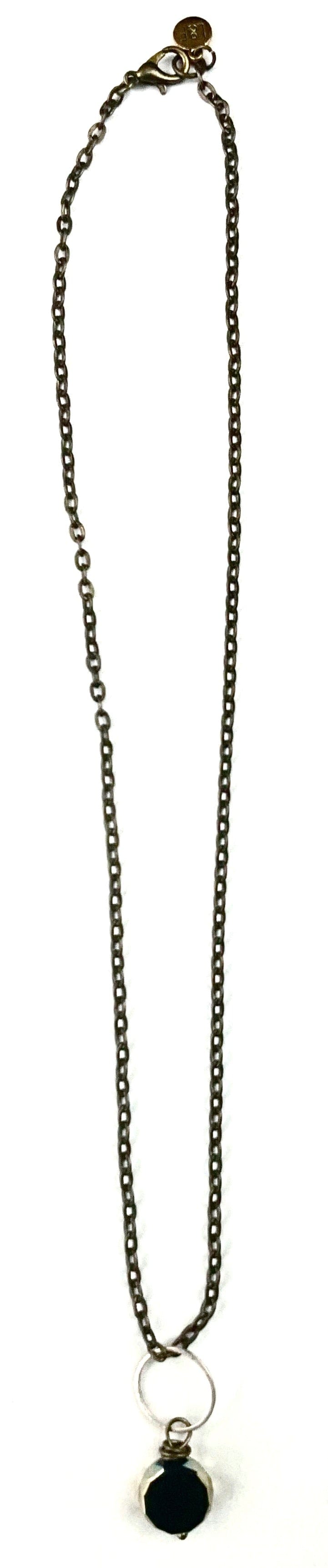 Simple Ring & Black Glass Pendant Necklace