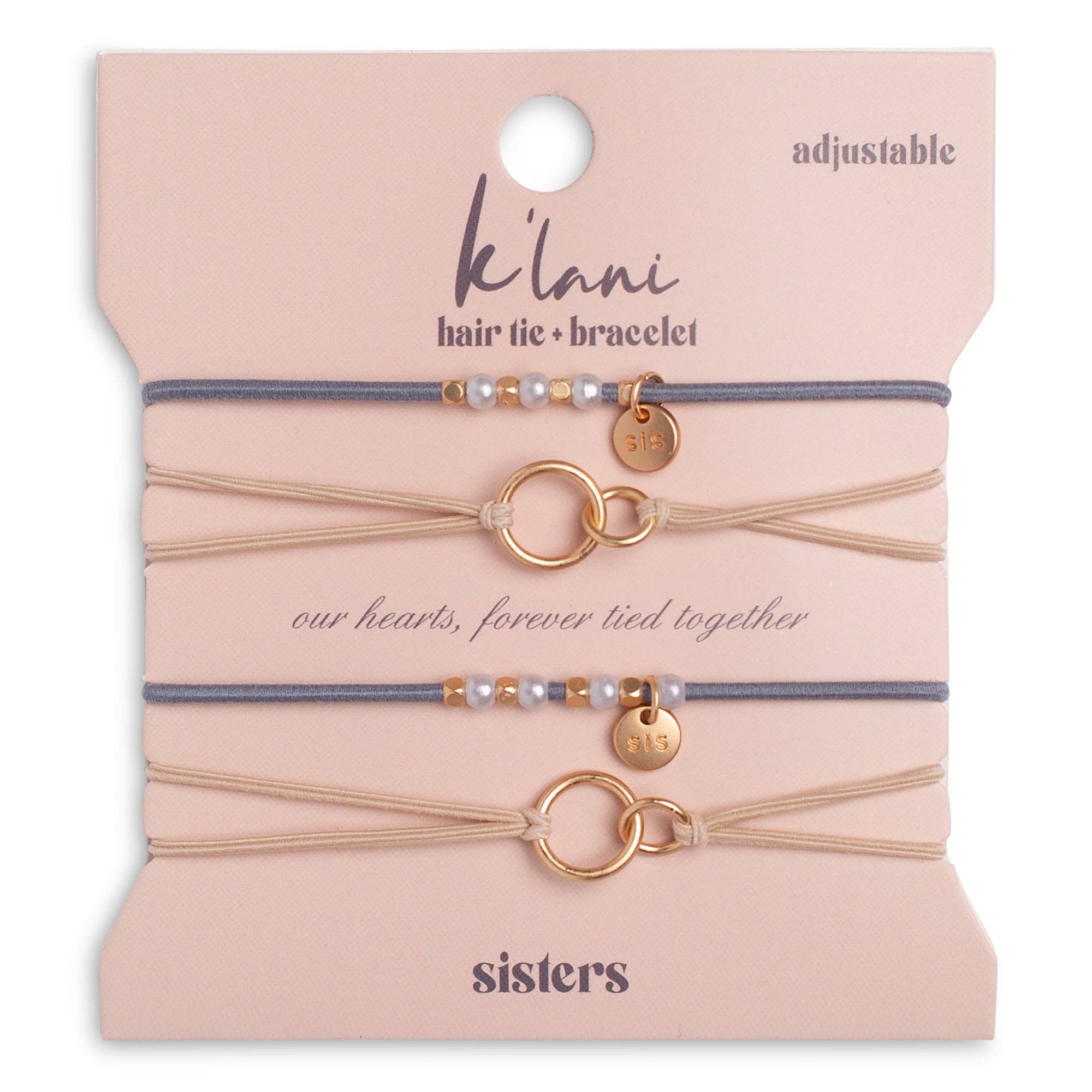 K'lani hair tie bracelets Hair Tie "Sisters" Gold and Pearl Shareable Hair Tie Bracelet Set