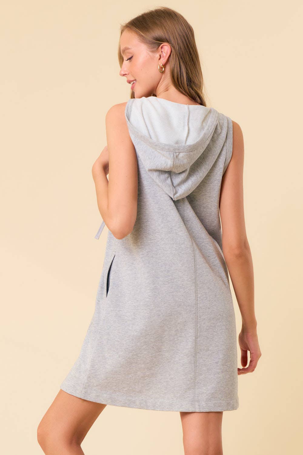 Sleeveless Hoodie Dress W/ Side Pocket