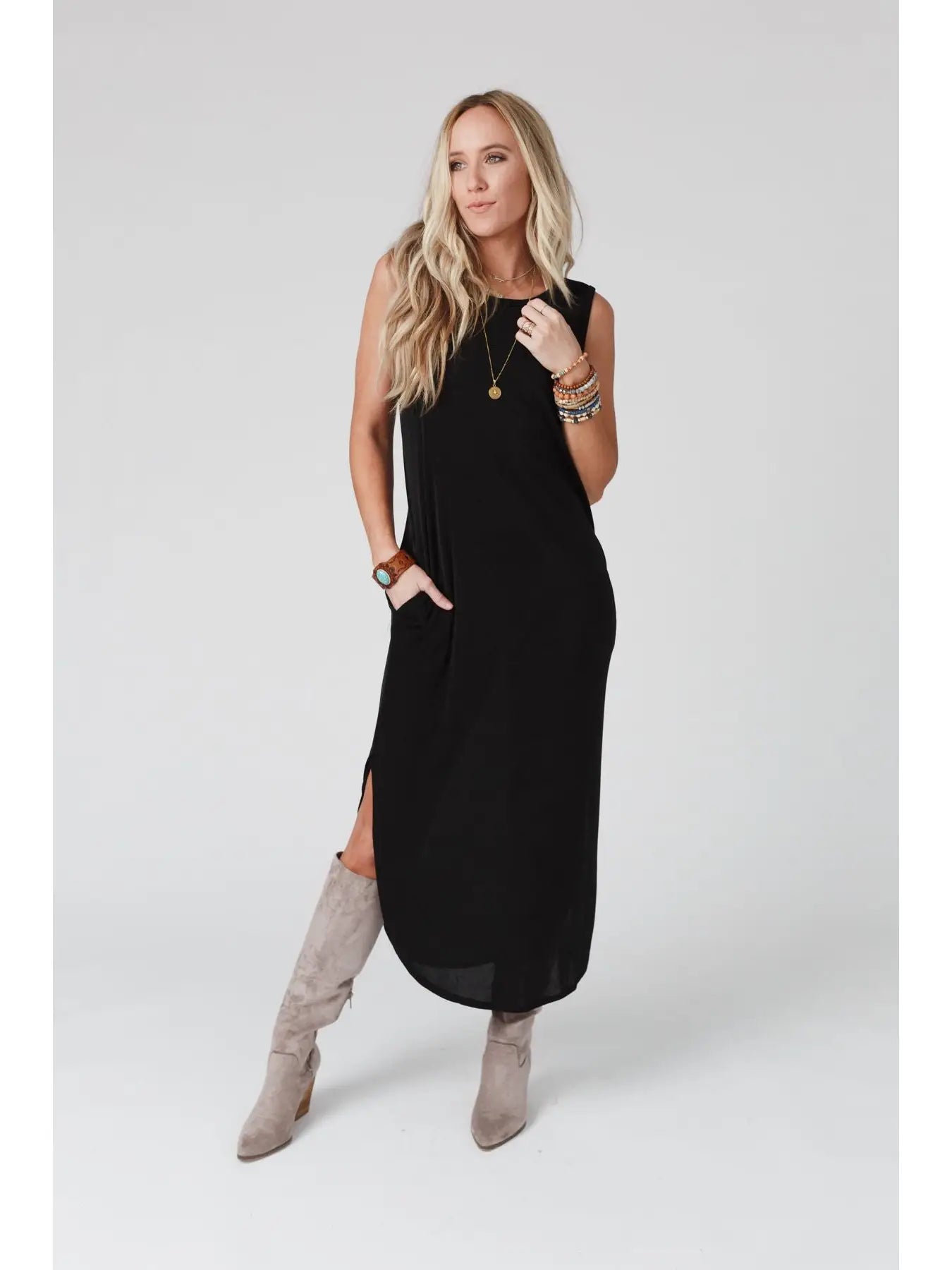 DMB #7 (Dani Mae Boutique Nicole) Dress Sleeveless Pocket Slinky Maxi Dress