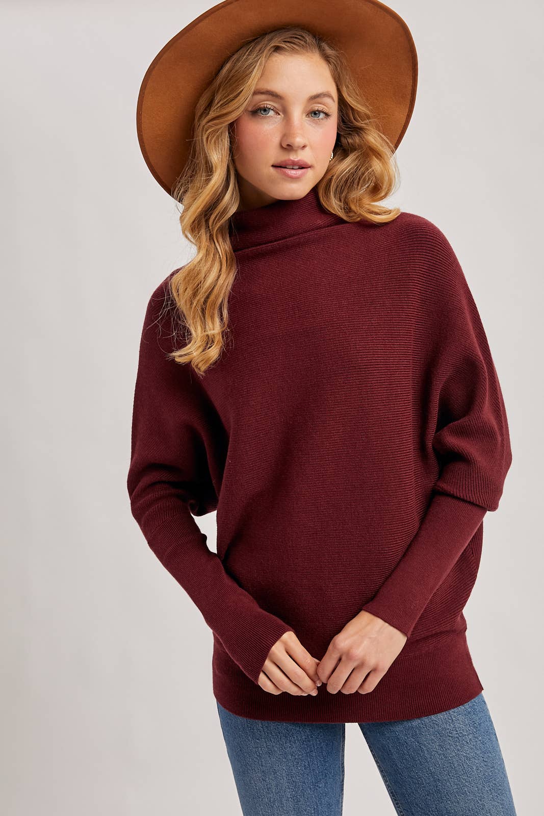 SLOUCH NECK DOLMAN SLEEVED PULLOVER: HUNTER GREEN / M/L