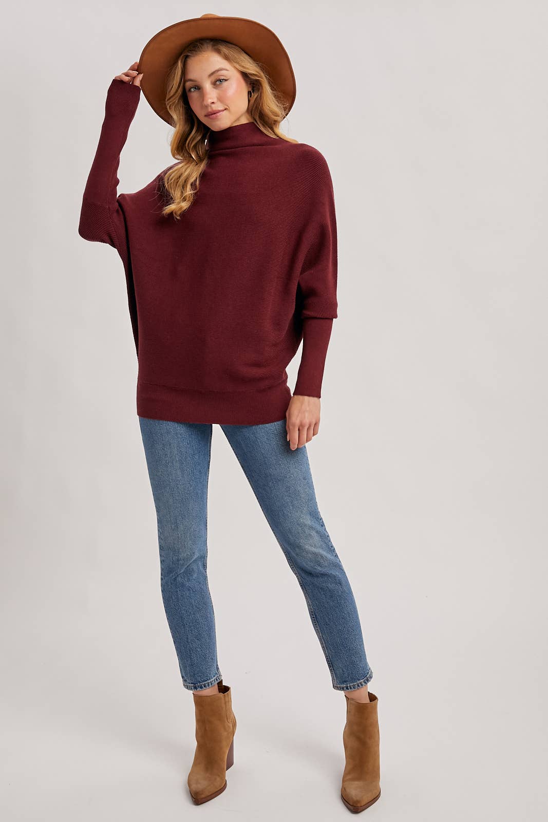 SLOUCH NECK DOLMAN SLEEVED PULLOVER: HUNTER GREEN / M/L