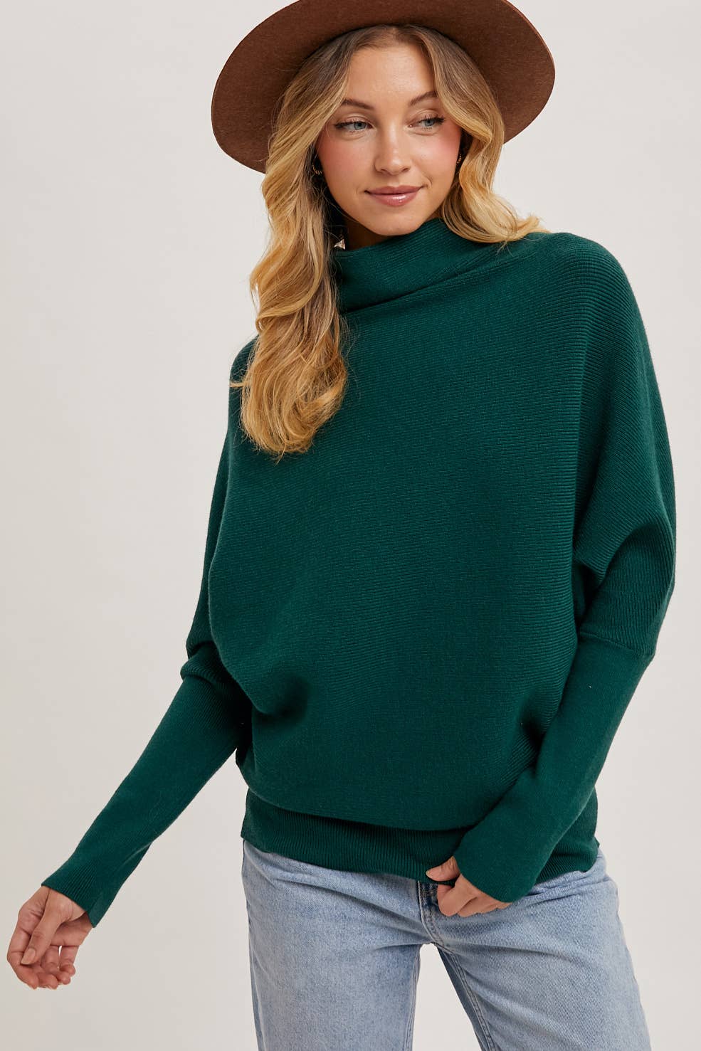 Bluivy Sweat Slouch Neck Dolman Sleeved Sweater