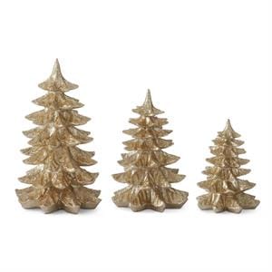 MJJ #8 Seasonal Decor Small Gold Glittered Resin Christmas Trees