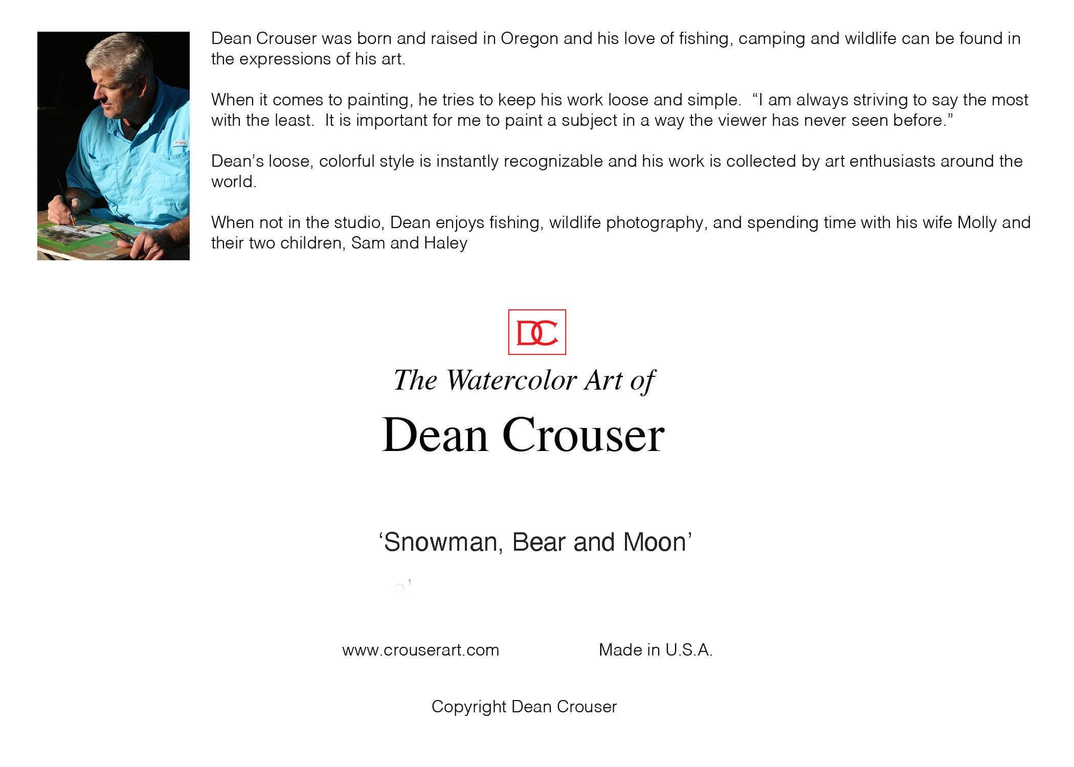 The Art of Dean Crouser Greeting Cards & Stickers Greeting Card Snowman, Bird & Moon Greeting Card