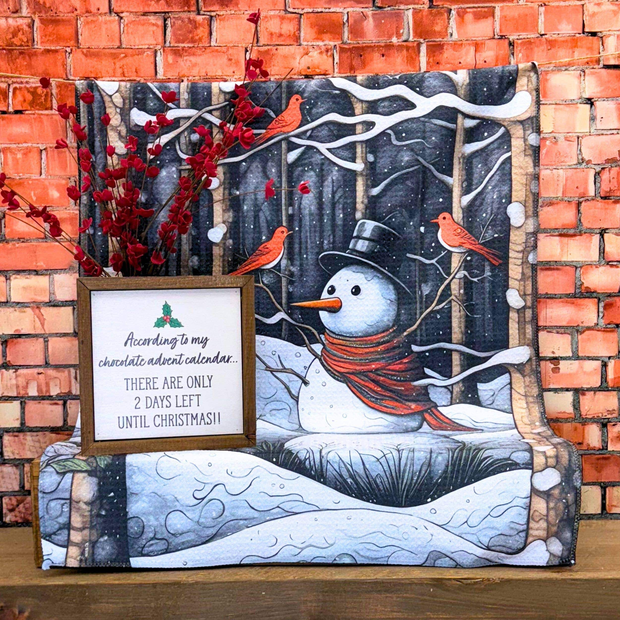 Snowman & Cardinals Kitchen Waffle Towel