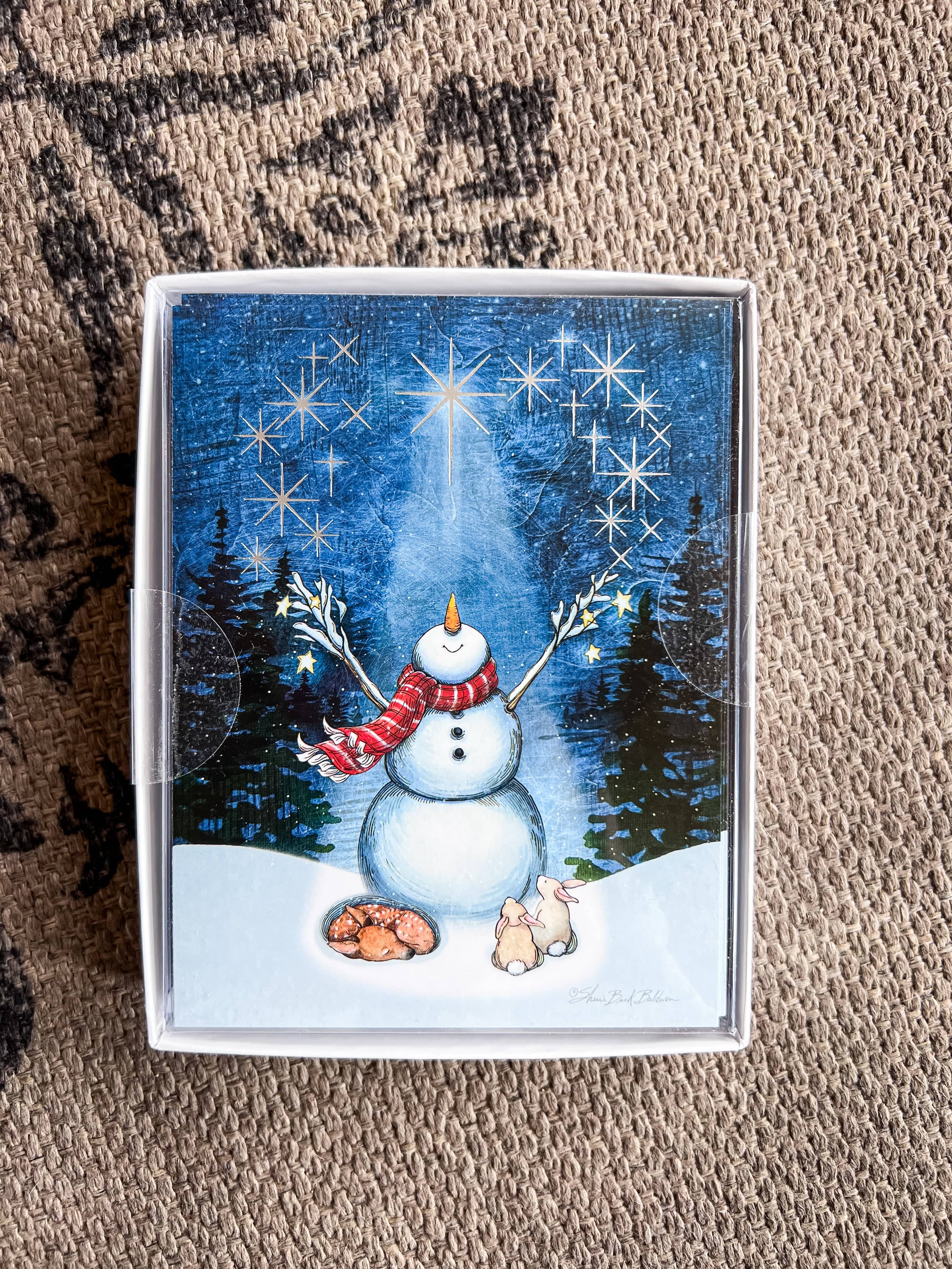 Leaning Tree Greeting Card Snowman & Holy Star Holiday Cards 12pk