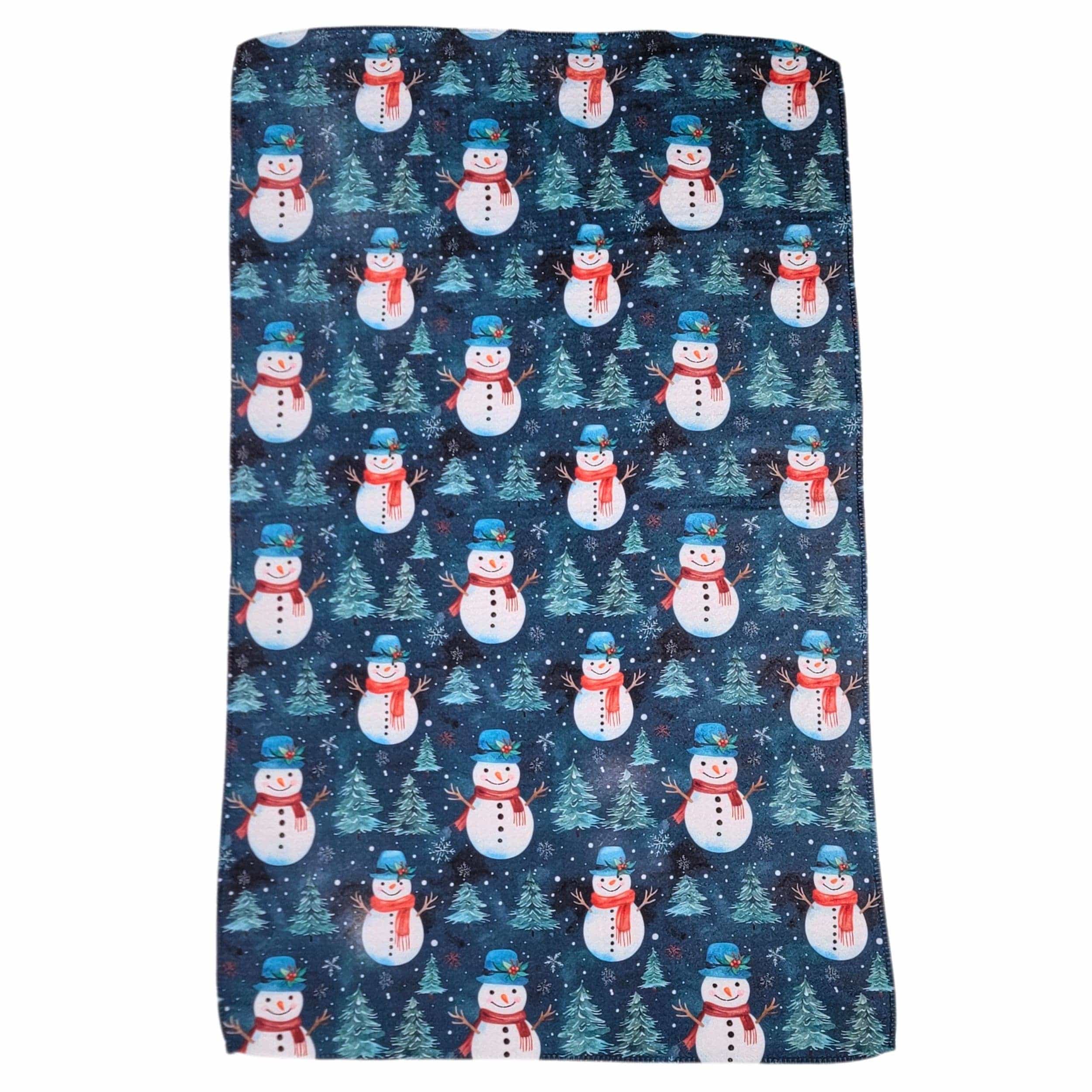 Driftless Studios Kitchen Dishtowel Snowman With Christmas Tree Kitchen Waffle Tea Towel