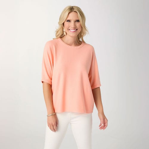 CoCo Carmen Soft Coral Heavenly-Luxe Short Sleeve Sweater