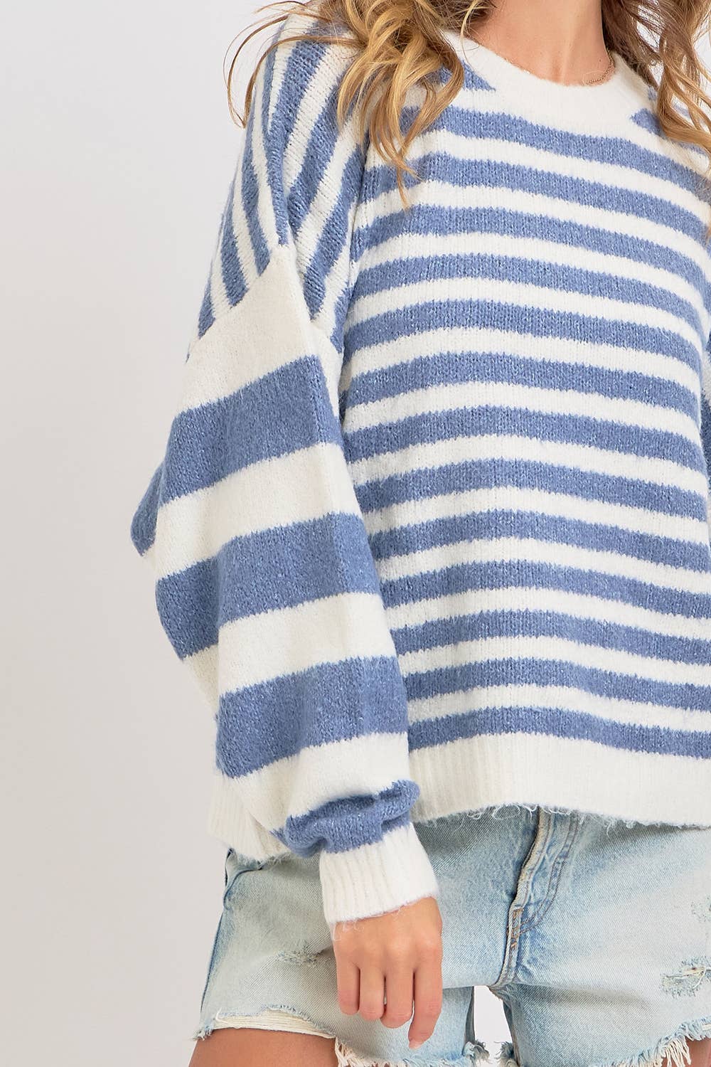 Sweet Lovely by Jen SOFT COZY EVERYDAY WARDROBE STRIPED KNIT SWEATER : Blue / Contemporary / S