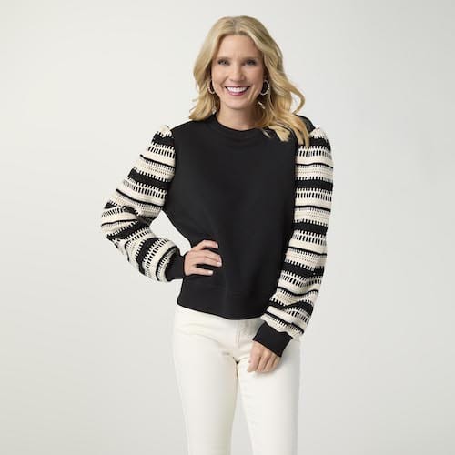 Solay Mixed Media Black Long Sleeve Top