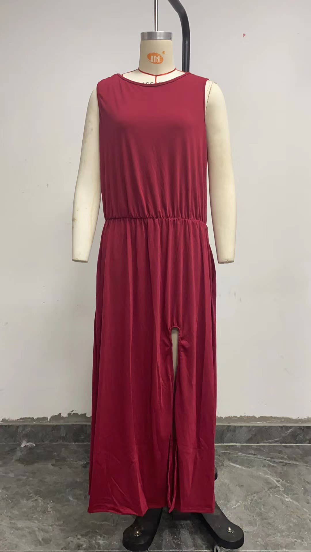 Solid Crew Neck Sleeveless Maxi Dress