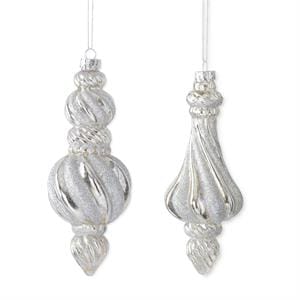 Spindle Iridescent & Silver Glass Ornament