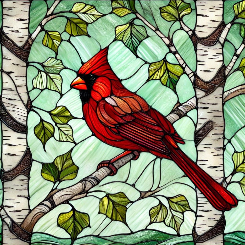 KG #63 (Kris - Cosmic Artware) Sun Catcher Spring Cardinal Stained Glass Window Cling