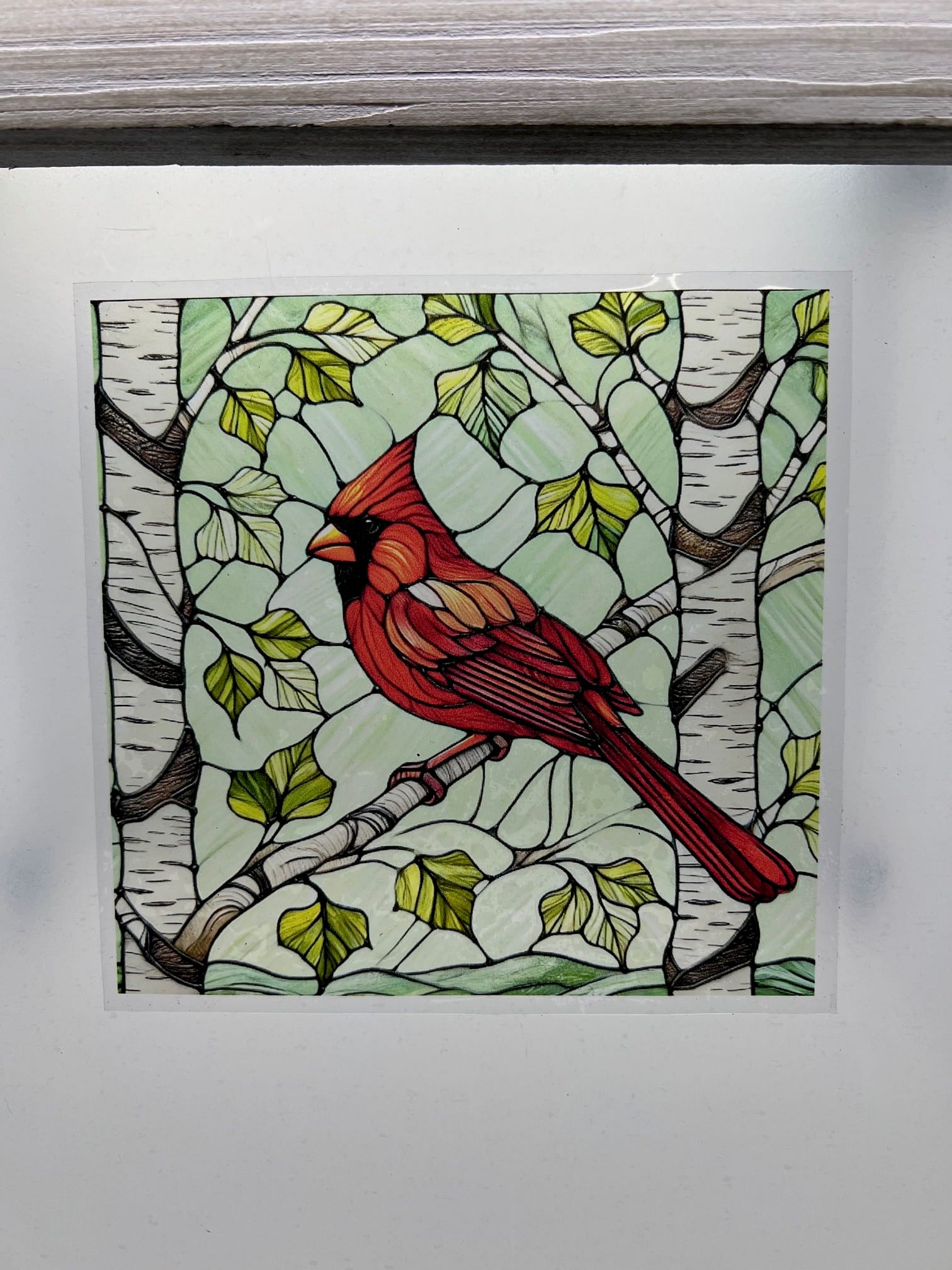 Spring Cardinal Stained Glass Window Cling