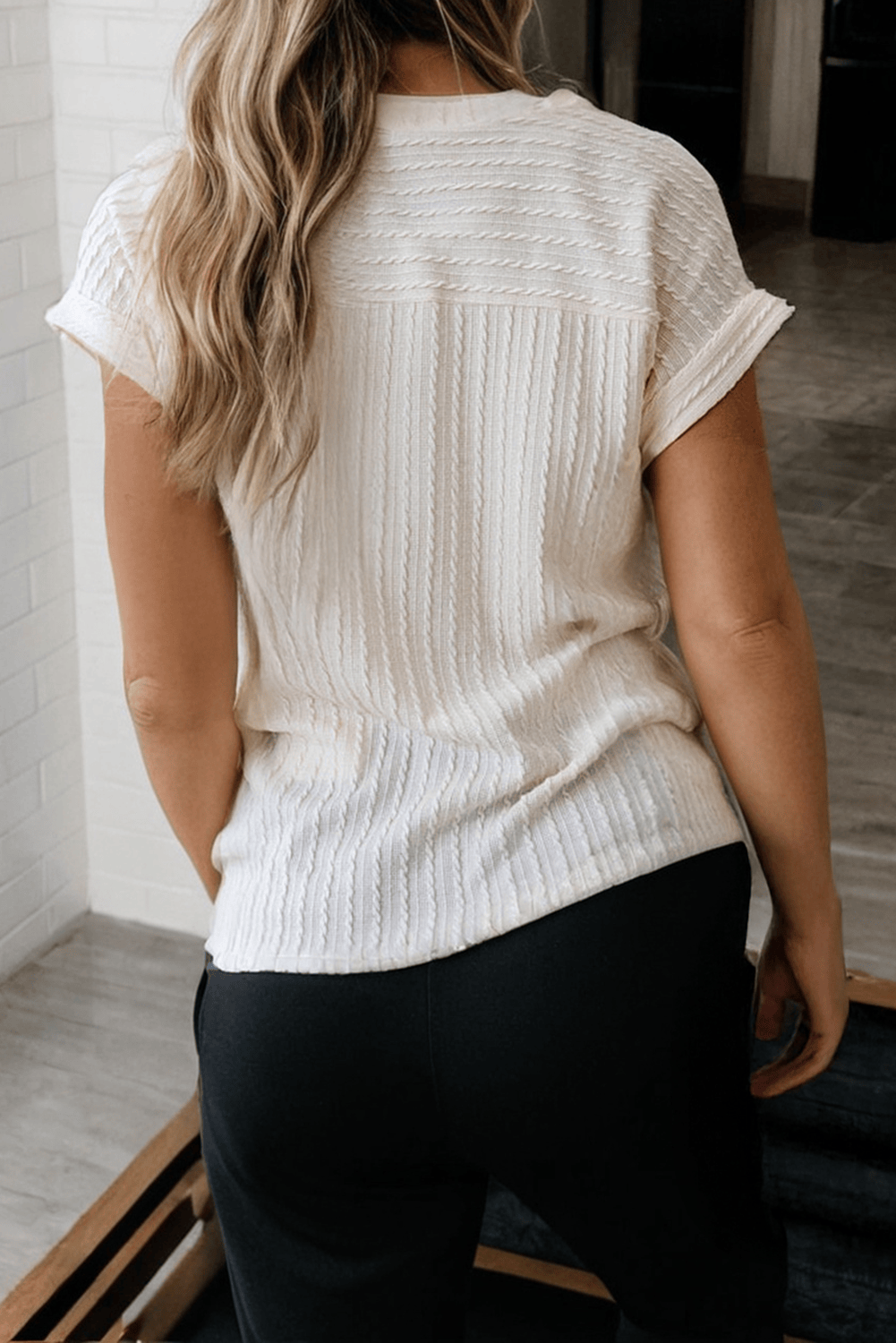 Staci Twisted Texture Knit V-Neck Tee