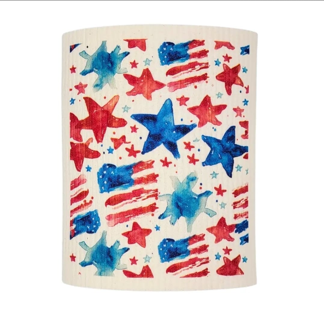 MJJ #8 (Melissa) Swedish Sponge Cloth Stars & Stripes 4th of July Swedish Sponge Cloth