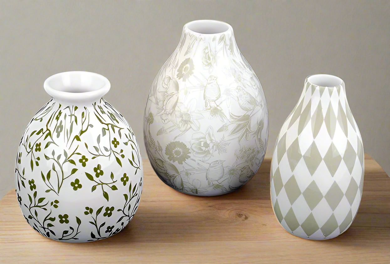 Green & White Patterned Vase