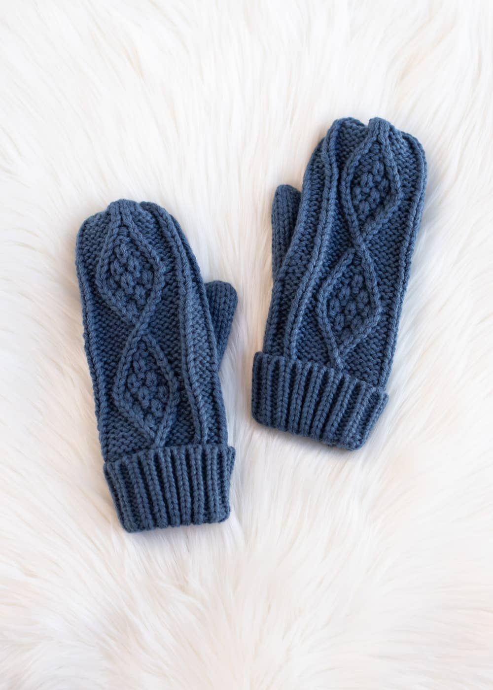 Steel Blue Cable Knit Mittens