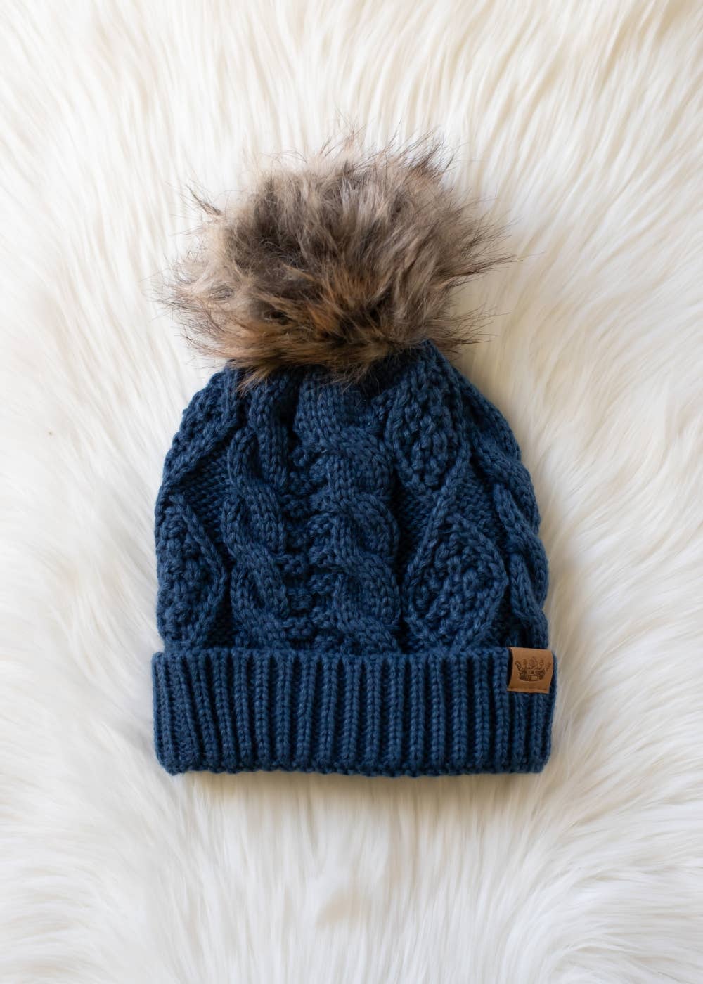 Panache Apparel Co. Beanie Steel Blue Cable Knit Pom Hat