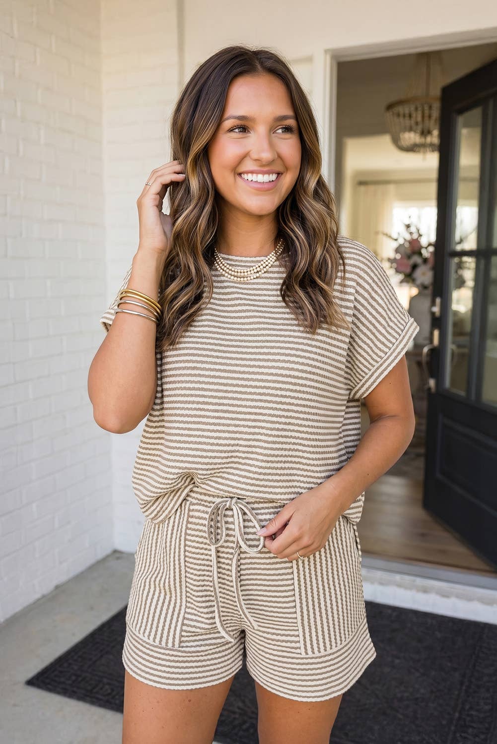 Striped Breathable Textured Knit Lounge Wear