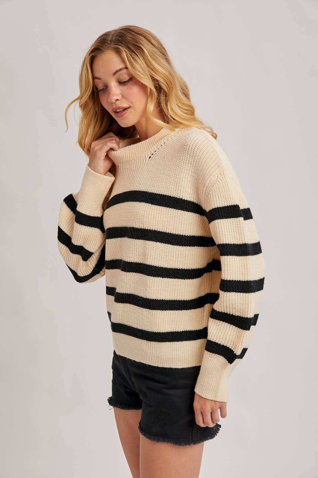 Striped Chunky Rin-Knit Sweater