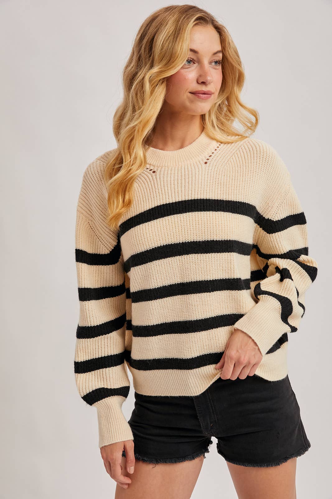 Striped Chunky Rin-Knit Sweater