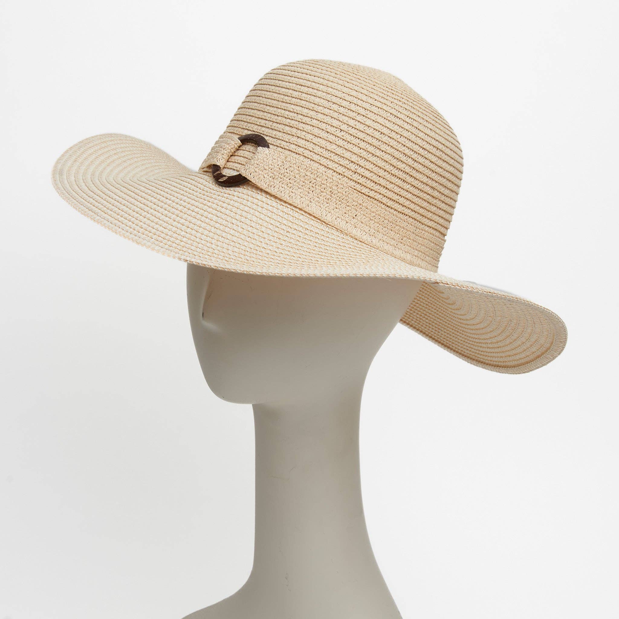 Elsie & Zoey Sun Hat Isabelle Woven Wide Brim Shell Ring: Ivory