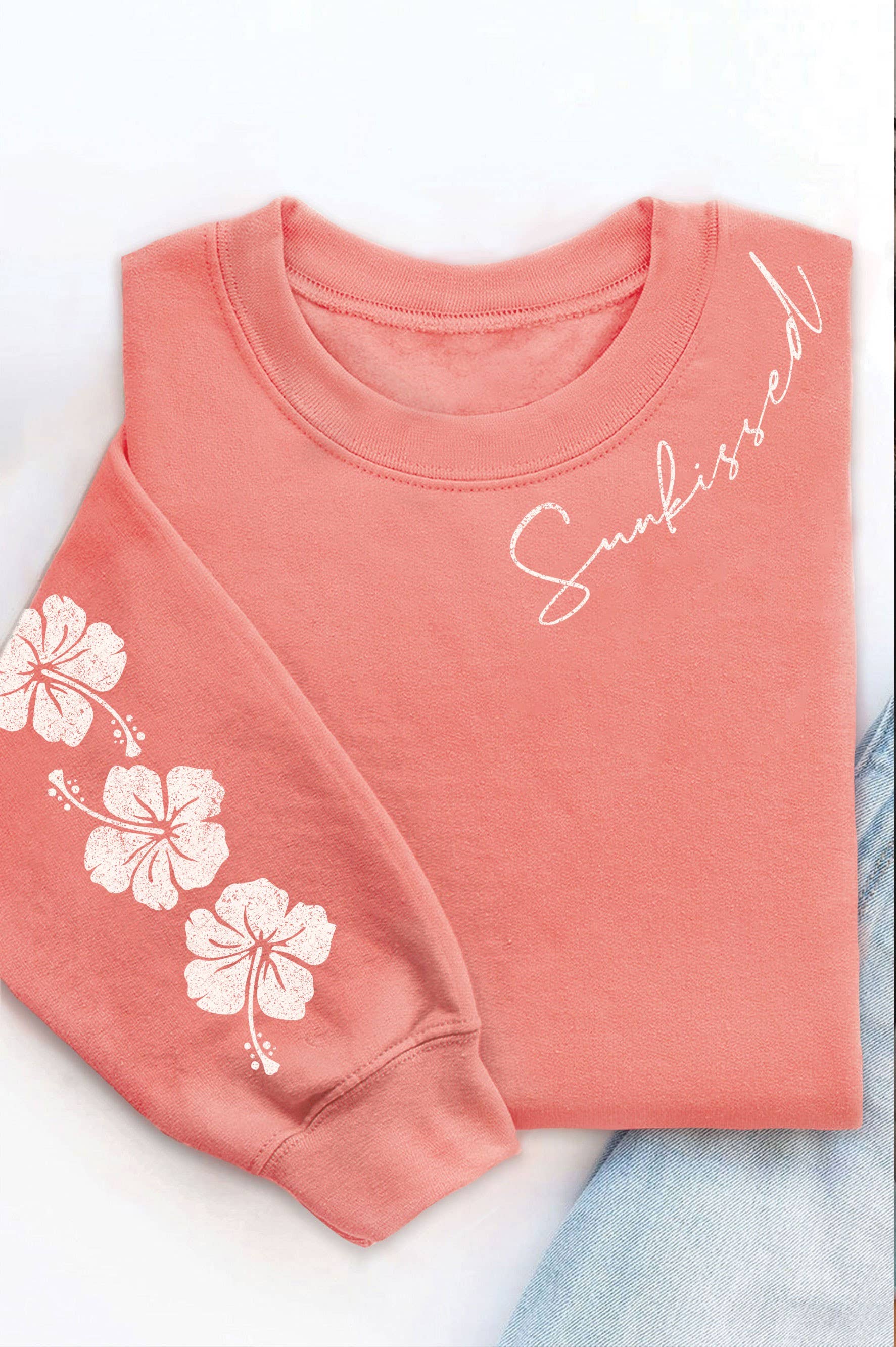 Rustee Clothing Crewneck Sun Kissed Hibiscus Flower Puff Crewneck