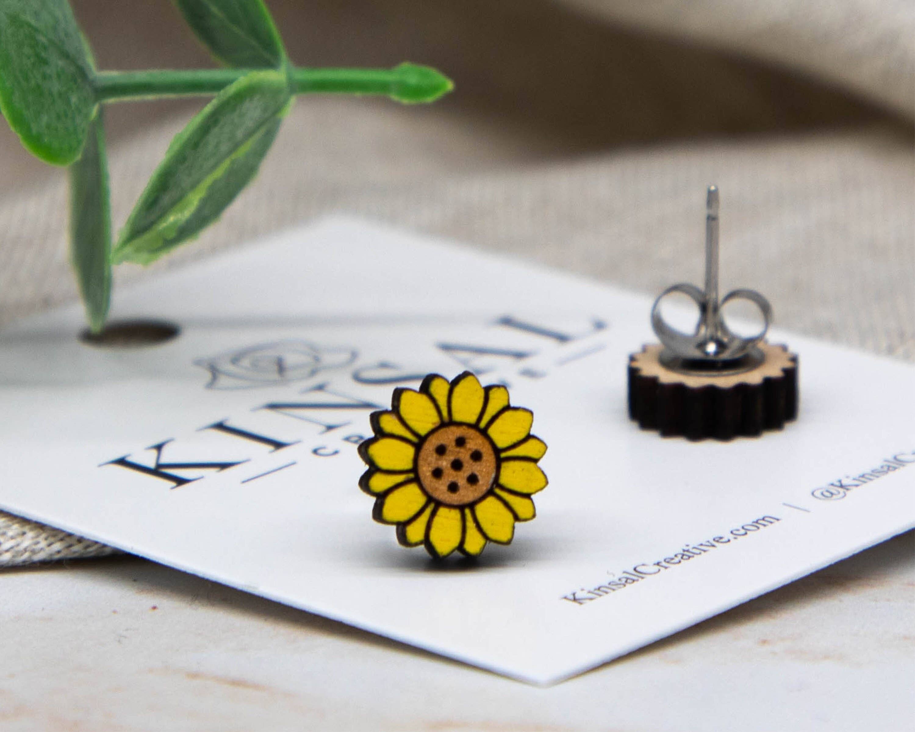 Sunflower Wood Stud Earrings