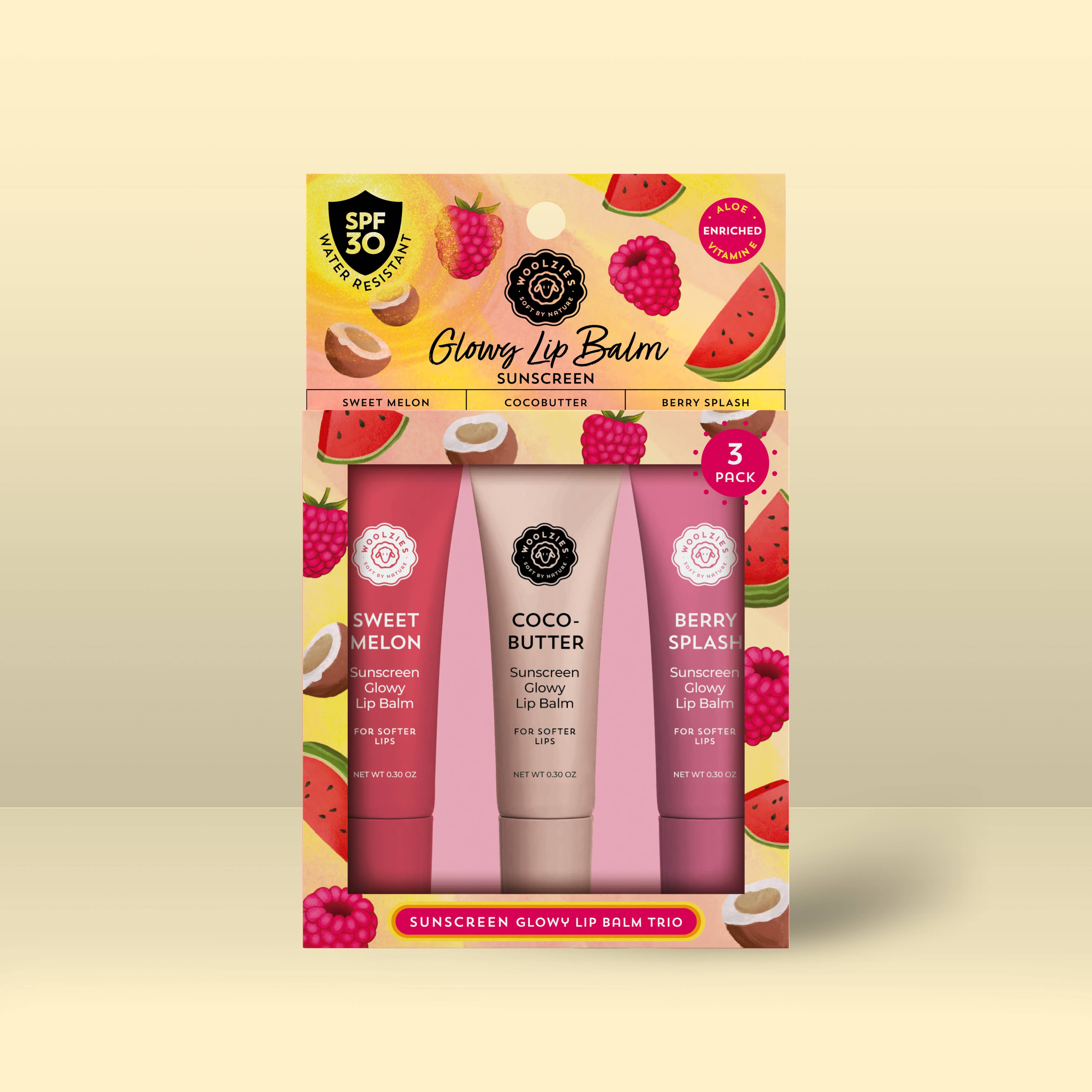 Woolzies Sunscreen Glowy Lip Balm Trio – SPF 30