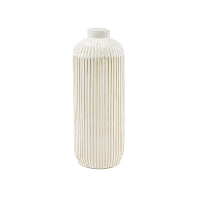 WT Collection Seasonal Decor Tall White Line Engraved Ceramic Vase