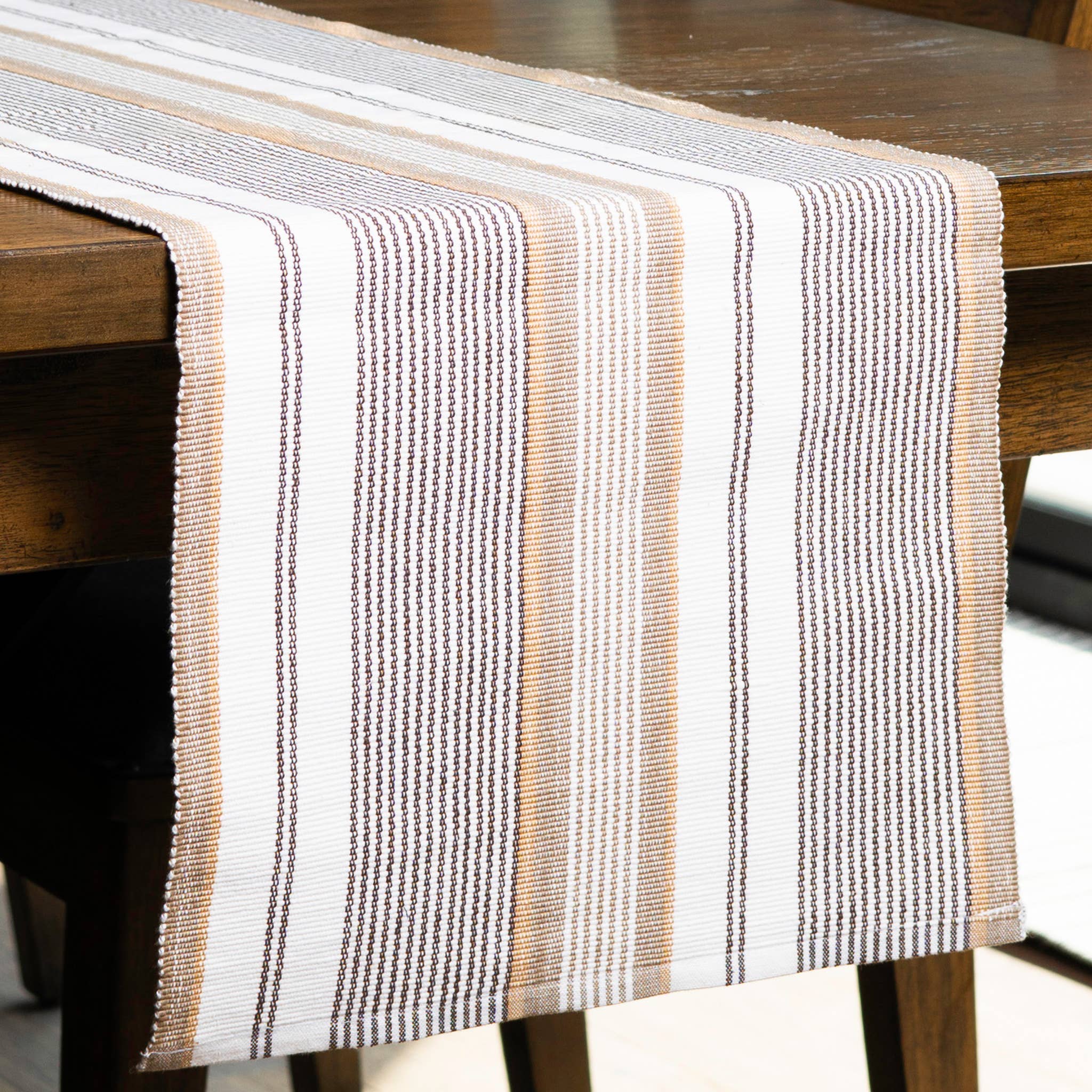 Elsie & Zoey Tan Stripe Woven Kitchen Table Runner