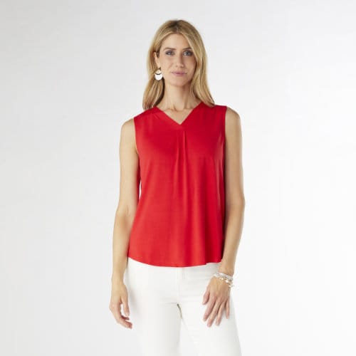CoCo Carmen Tango Red Erin Pleat Back V-Neck Tank