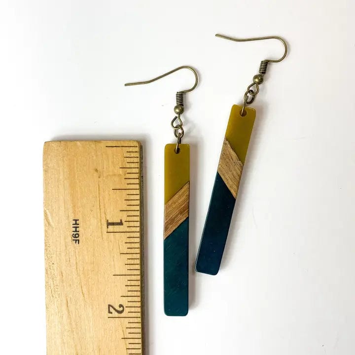 Teal Boho Wood Resin Earrings