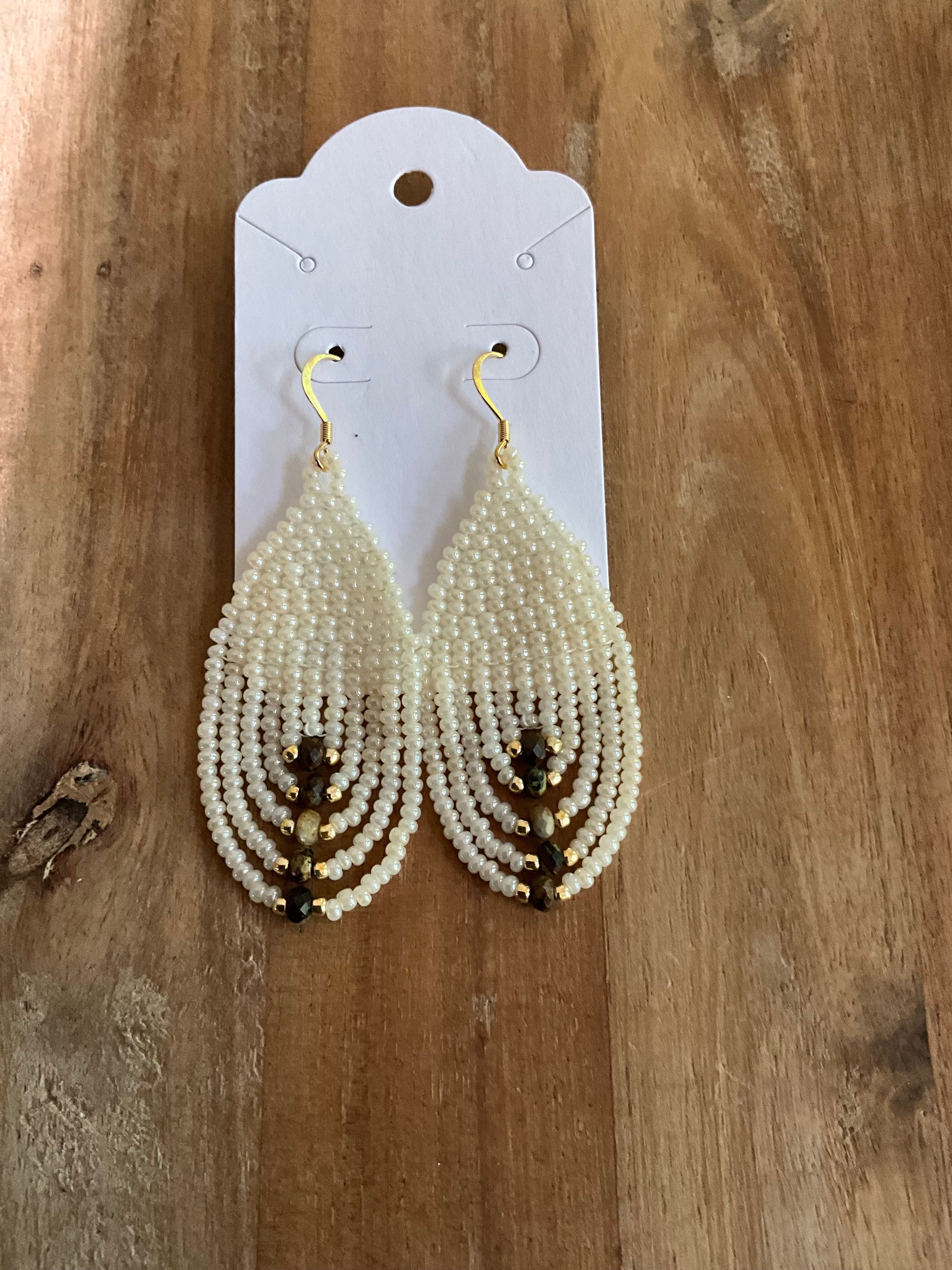 ALH #10 (Amber) Earrings Tear Drop Fringe Large Earrings