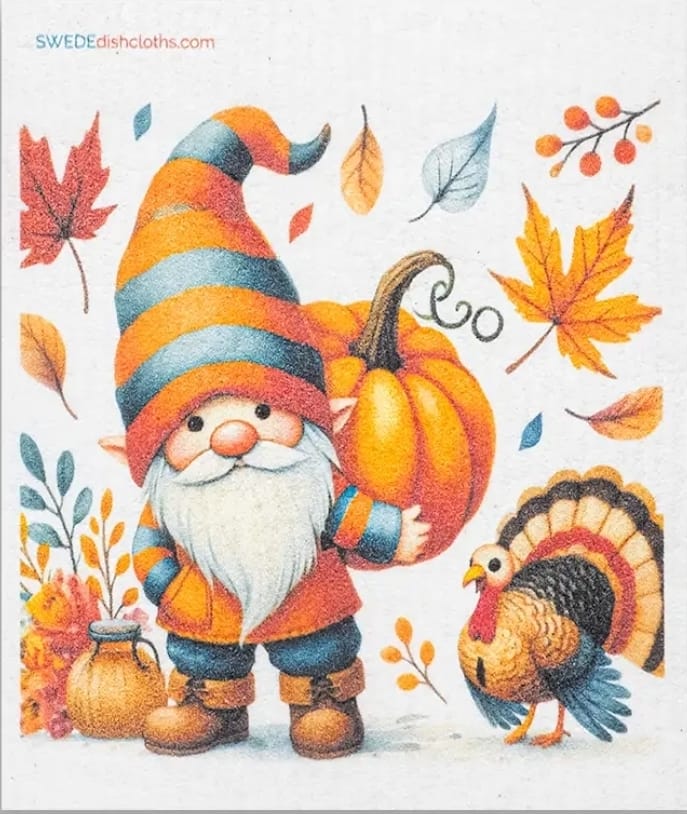 Thanksgiving Gnome With Turkey Pattern Swedish Sponge Cloth