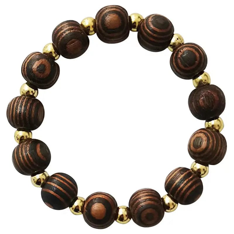 MJJ #8 (Melissa) Bracelet Tiger Eye Wood Gold Ball Beaded Bracelet