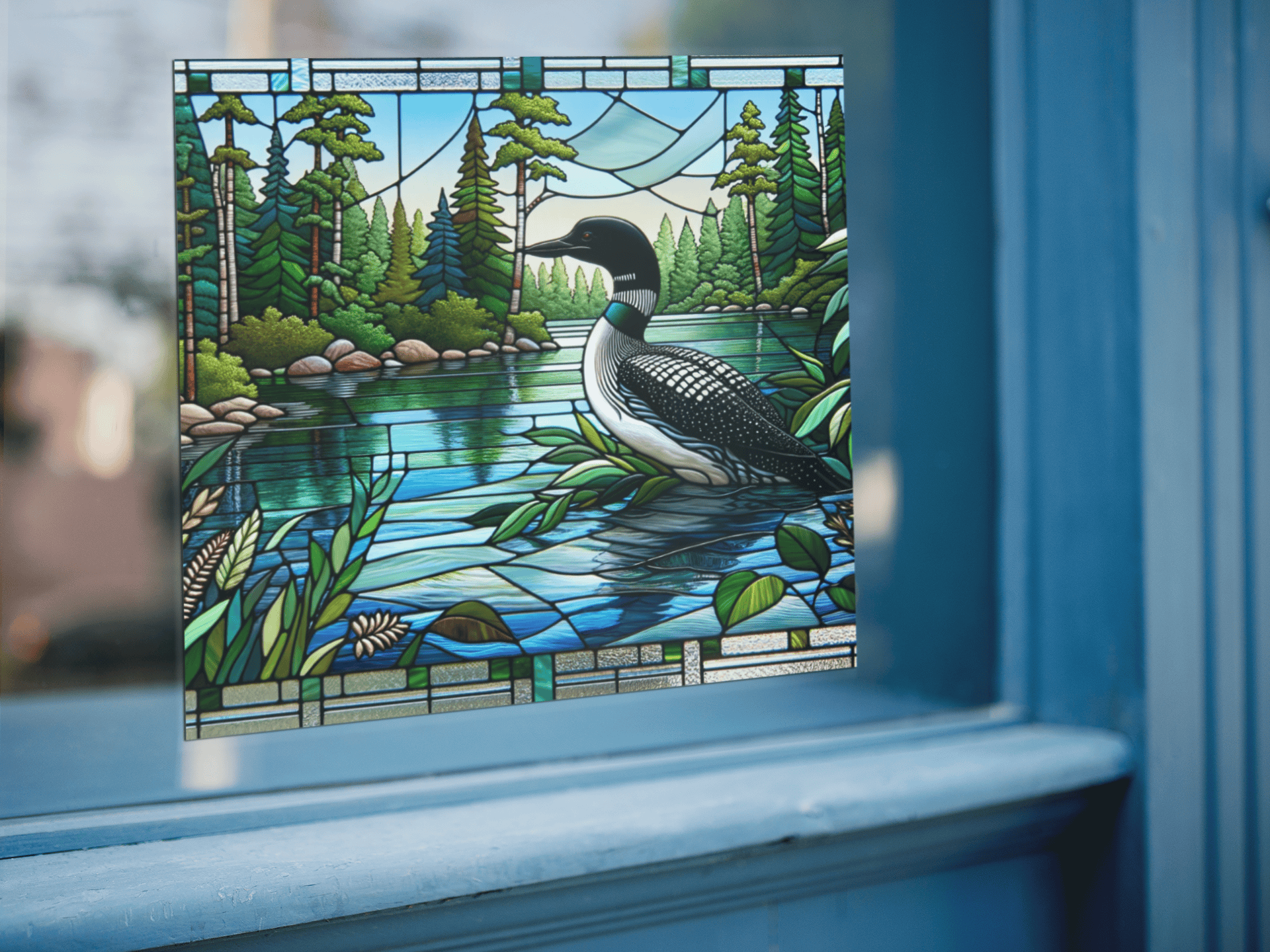 Tranquil Loon Stained Glass Vinyl Window Cling