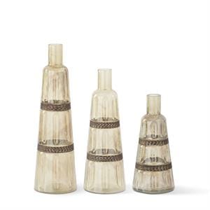 K&K Seasonal Decor Transparent Green Wire Wrapped Bottles