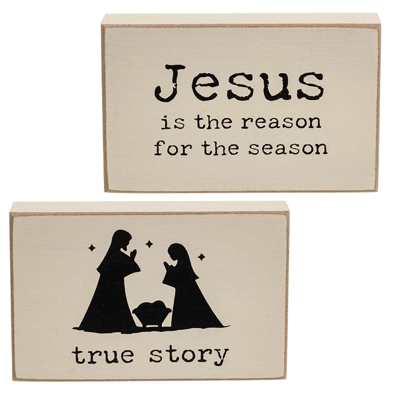 MJJ #8 (Melissa) Wood Block Sign True Story Nativity Rectangle Wooden Block
