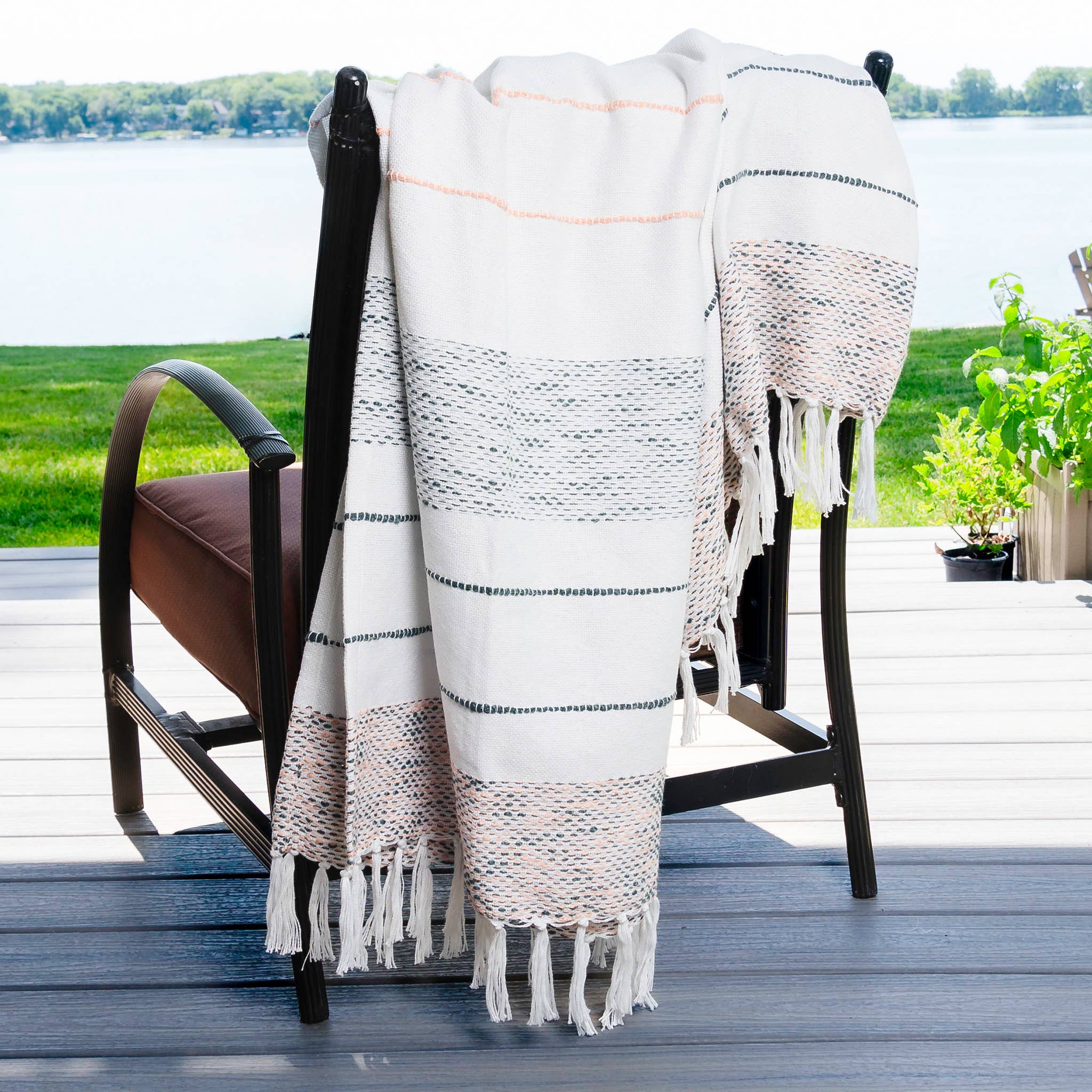 Elsie & Zoey Tylanne 50x70" Indoor/Outdoor Recycled Woven Throw Blanket: Sage