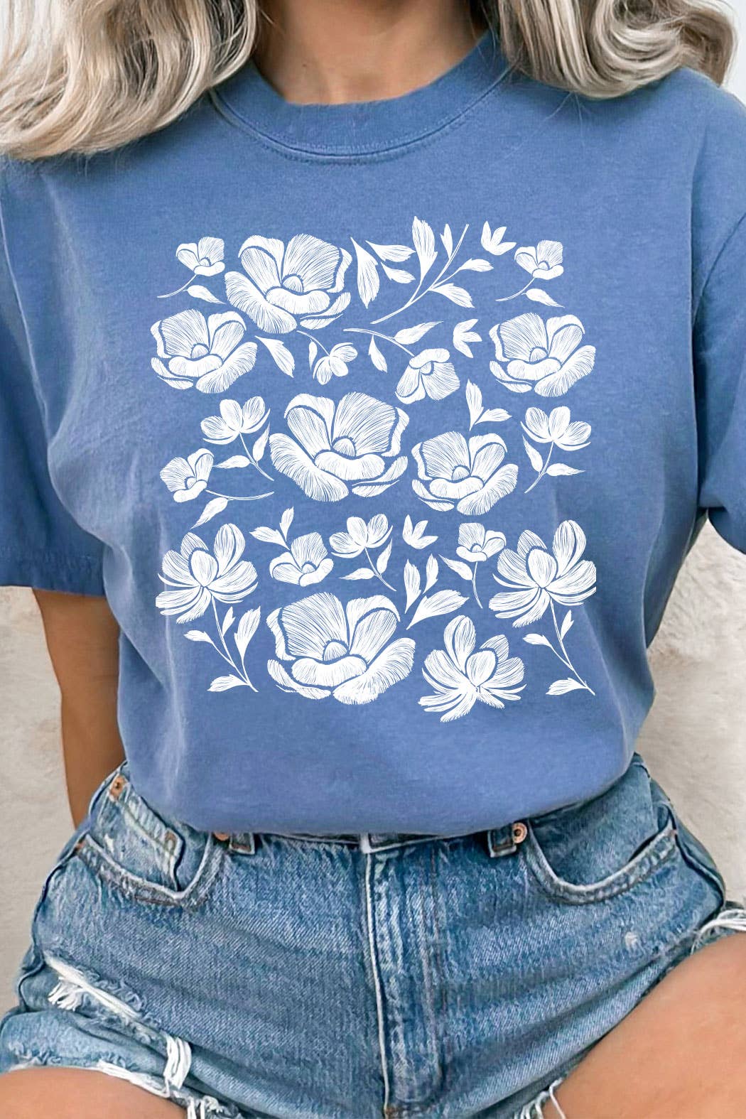 Kissed Apparel T-Shirt Vintage Blue Flower Comfort Colors Tee