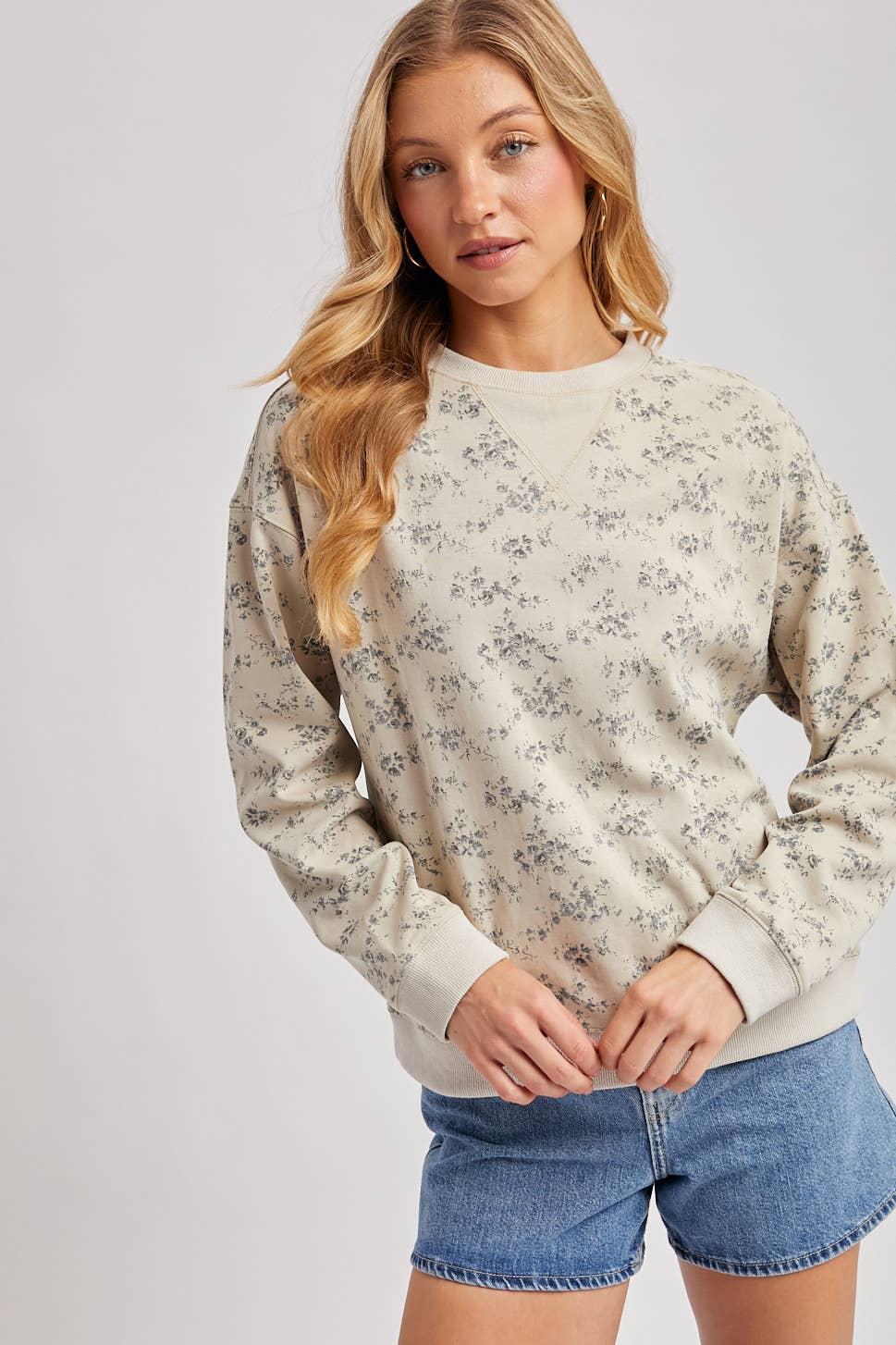 Bluivy VINTAGE DITSY FLORAL PRINT CREWNECK SWEATSHIRT TOP: OATMEAL / S