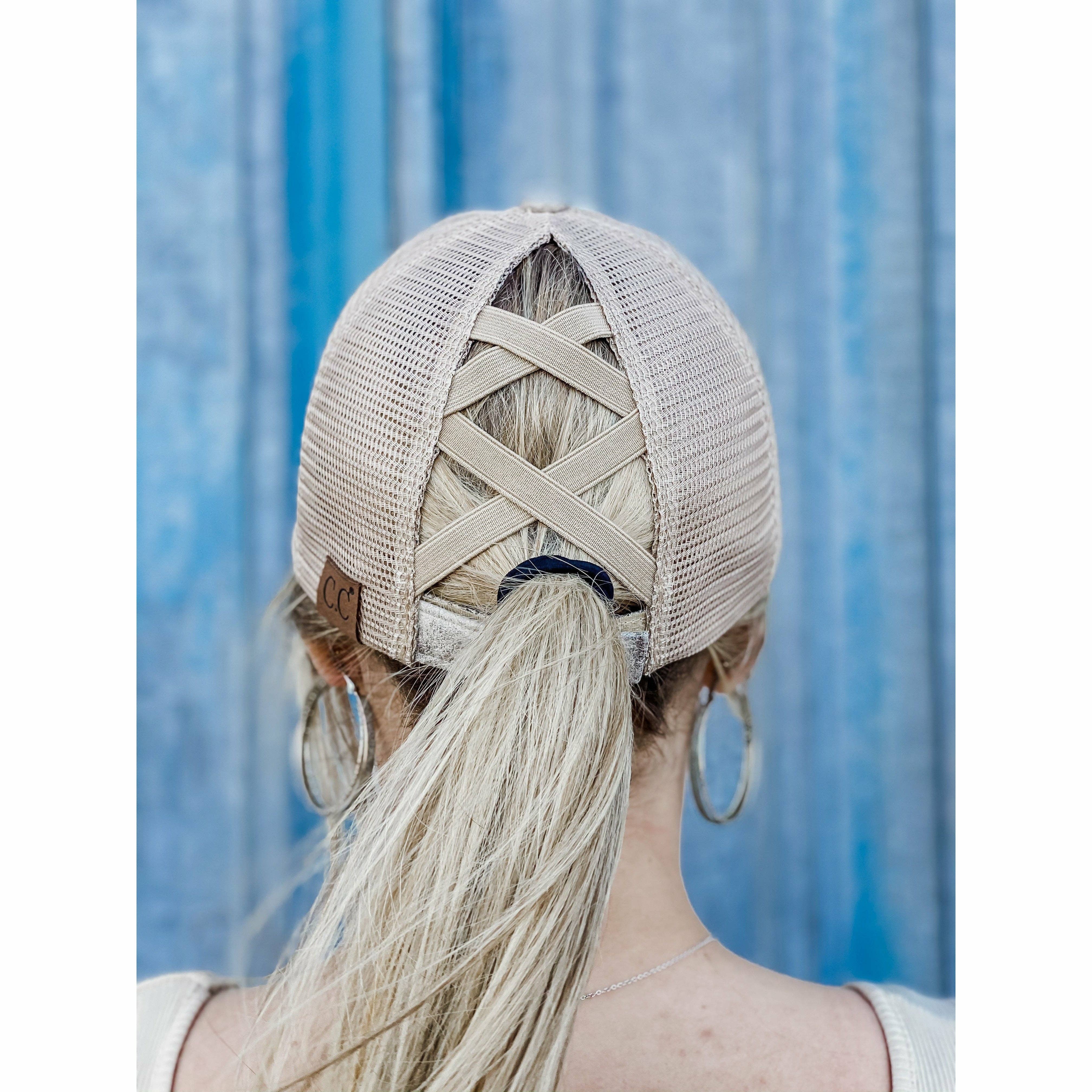 Vintage Faux Leather Criss-Cross High Pony Ball Cap BT923: Rose