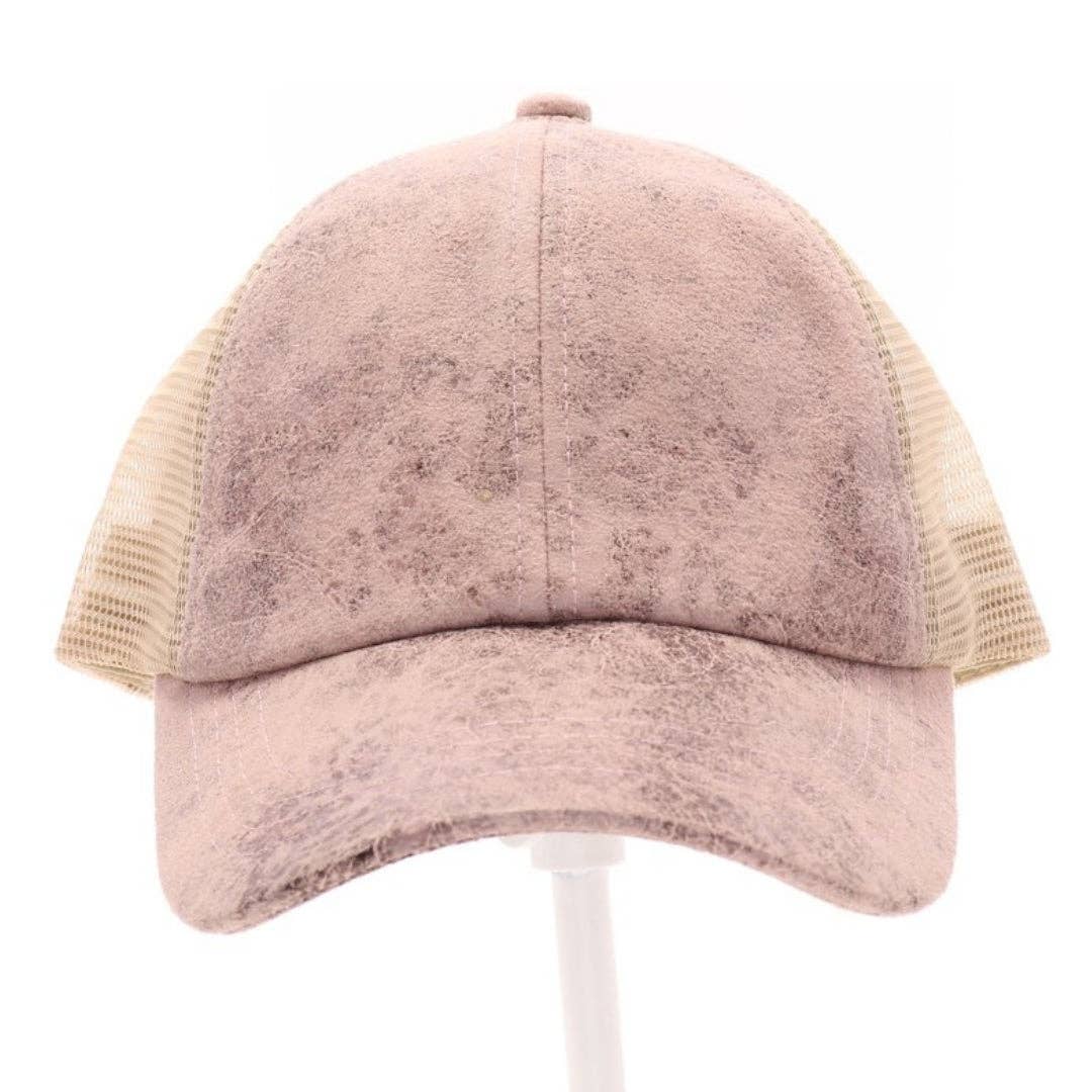Vintage Faux Leather Criss-Cross High Pony Ball Cap BT923: Rose